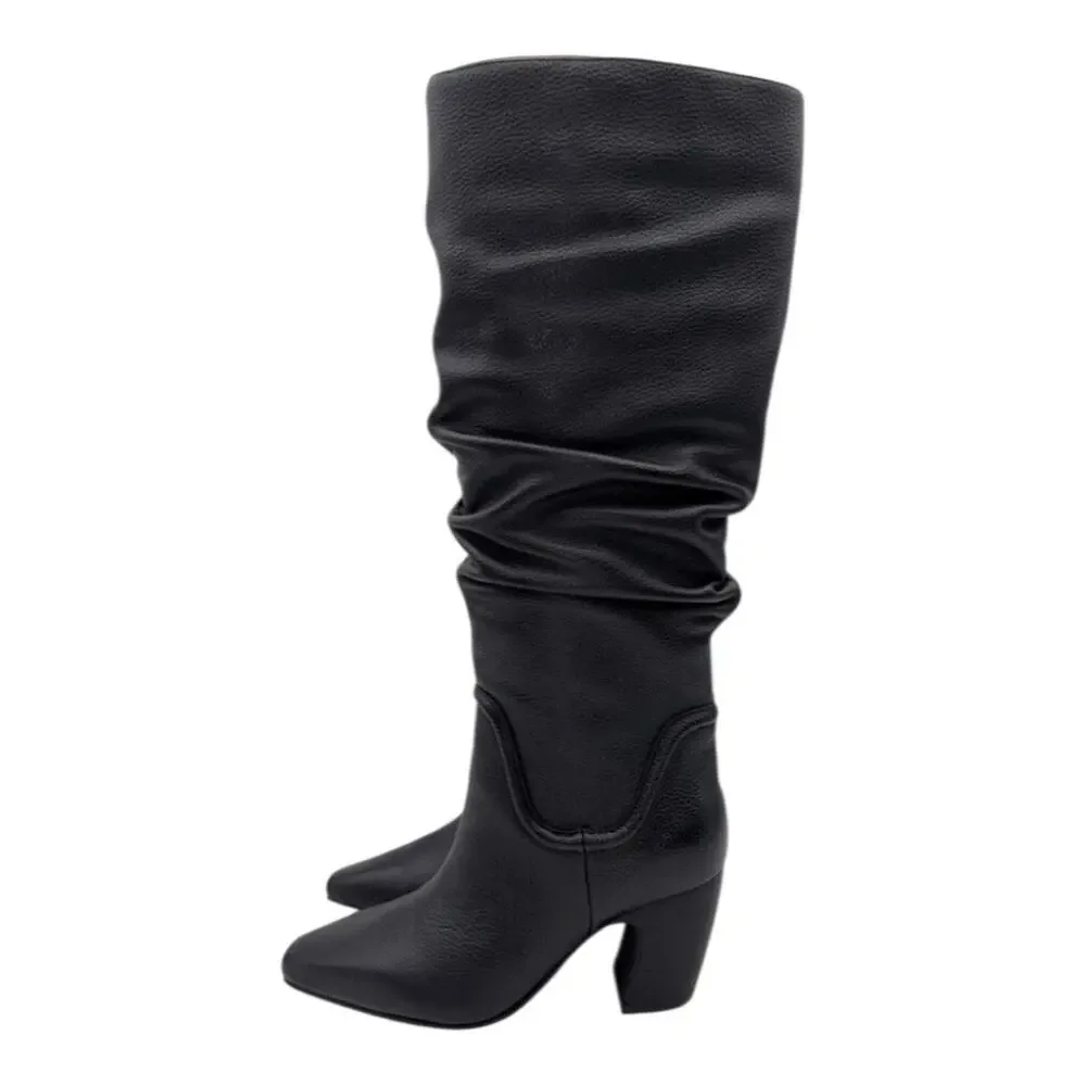 Vince Camuto Black Leather Slouchy Chelsey knee high boot Size 9 W Wide Calf NEW
